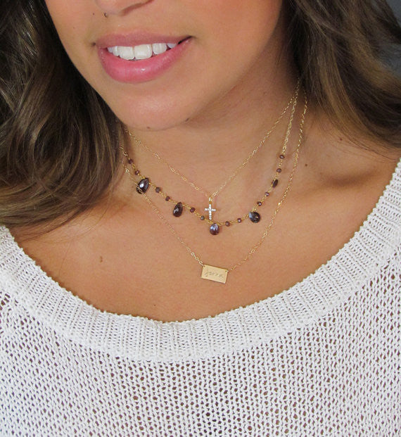 Small Rectangle Engraved Name Plate Necklace | Personalized Bar Necklace