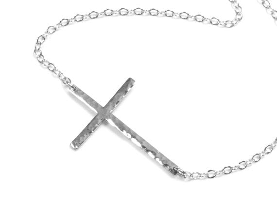 Hammered Sideways Cross Necklace | 2 Sizes Available