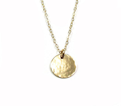 14K Solid Gold Hammered Disc Necklace | Minimalist Textured Pendant | Fine Jewelry