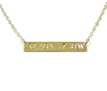 Coordinates Engraved Bar Necklace | Custom Location Necklace