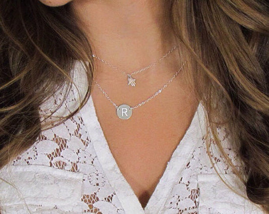 EngravRound Disc Pendant Necklace | Block Letter Initial Monogram | Personalized Gold or Silver Jewelry