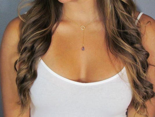 Mystic Blue Quartz Lariat Necklace