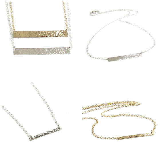 Hammered Bar Necklace | Dainty Textured Pendant