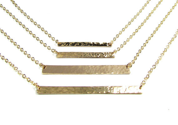 Hammered Bar Necklace | Dainty Textured Pendant
