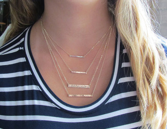 Hammered Bar Necklace | Dainty Textured Pendant