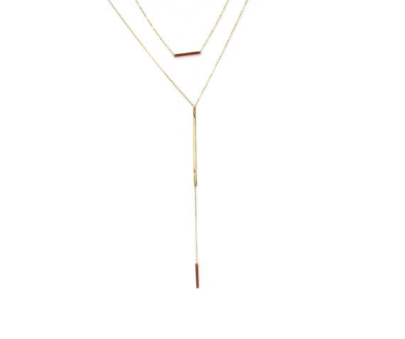 Double Bar Long Y Lariat Necklace | Layered Bar Necklaces Sold Separately or as a Set