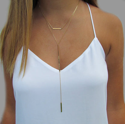 Double Bar Long Y Lariat Necklace | Layered Bar Necklaces Sold Separately or as a Set