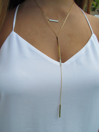 Double Bar Long Y Lariat Necklace | Layered Bar Necklaces Sold Separately or as a Set