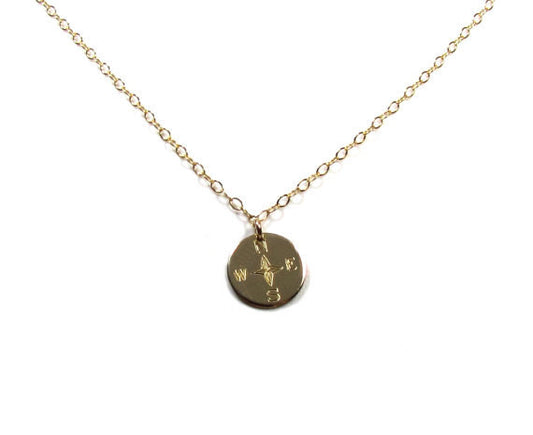 Compass Engraved Charm Necklace
