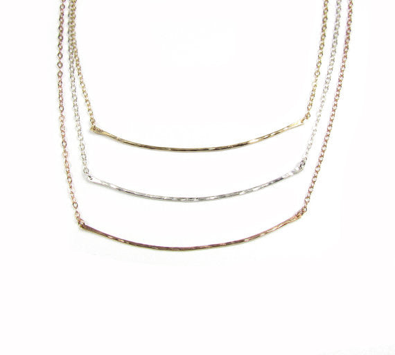 Curved Hammered Bar Necklace | Thick Wire Textured Bar