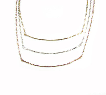 Curved Hammered Bar Necklace | Thick Wire Textured Bar