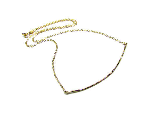 Curved Hammered Bar Necklace | Thick Wire Textured Bar
