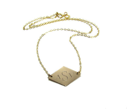 Engraved Monogram Geometric Initial Necklace