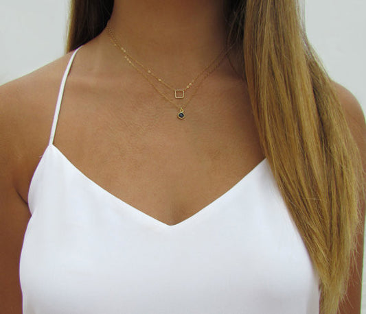 Tiny Open Square Geometric Necklace