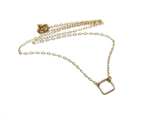 Tiny Open Square Geometric Necklace