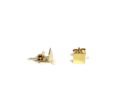 14K Gold Square Stud Earrings | Polished or Matte Satin Finish