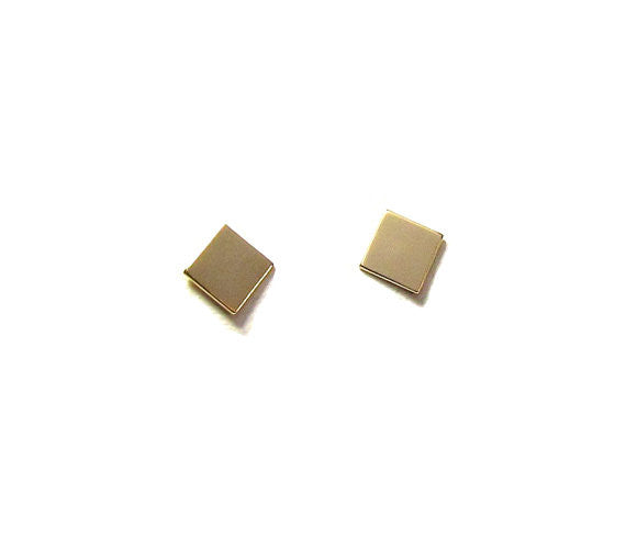 14K Gold Square Stud Earrings | Polished or Matte Satin Finish