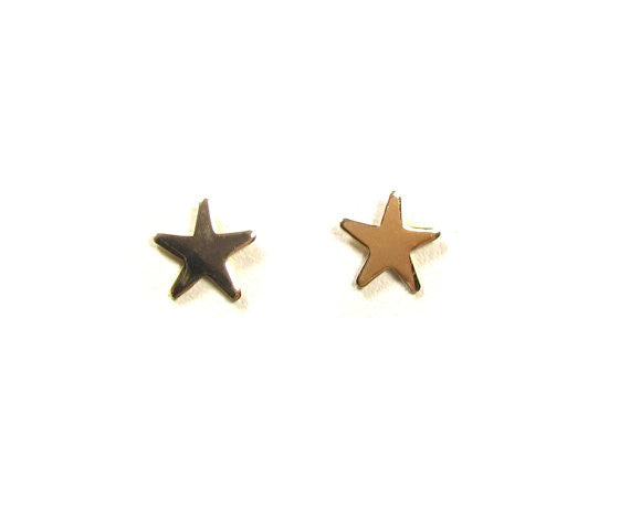 14K Gold Star Stud Earrings | Polished or Matte Satin