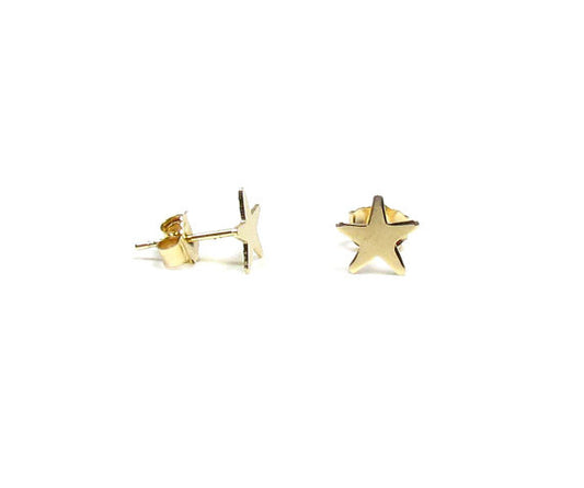 14K Gold Star Stud Earrings | Polished or Matte Satin