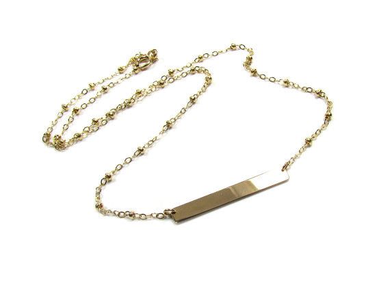 Set of 2 Layering Necklaces - Dainty CZ Solitaire Necklace and Engraved Bar Necklace