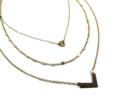Set of 3 Layering Necklaces | Tiny Hammered Disc, Lace Chain & Chevron Layers