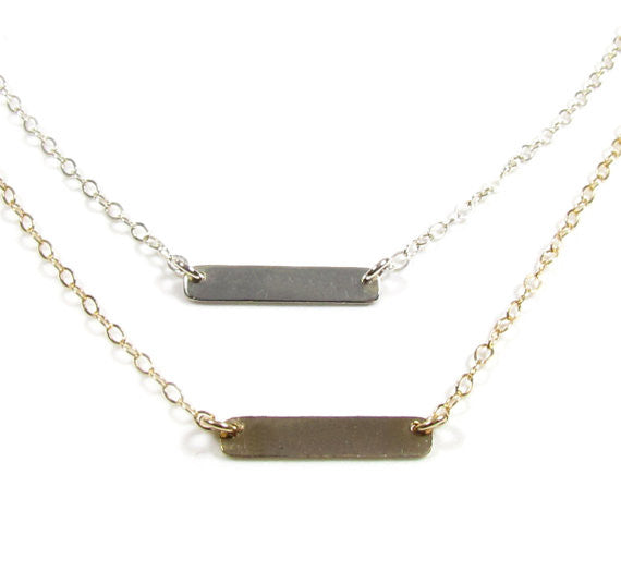 Set of 2 Layering Necklaces - Tiny Bar Necklace, Long Sequin Disc Y Necklace