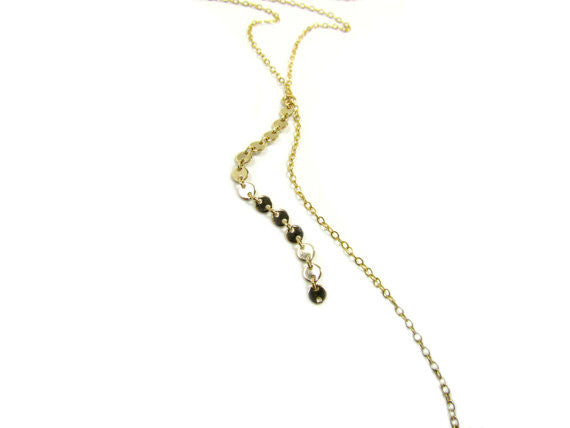 Set of 2 Layering Necklaces - Tiny Bar Necklace, Long Sequin Disc Y Necklace