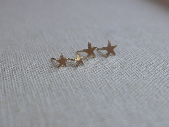 14K Gold Star Stud Earrings | Polished or Matte Satin