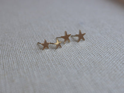 14K Gold Star Stud Earrings | Polished or Matte Satin