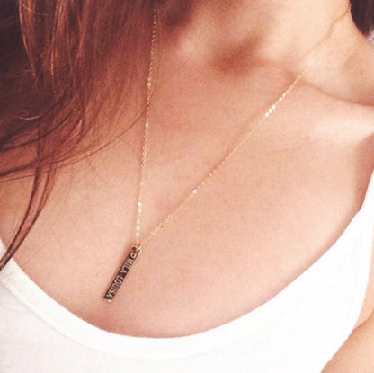 Engraved Vertical Bar Necklace with Heart Charm | Solid 14K Gold | Personalized Fine Jewelry Gift