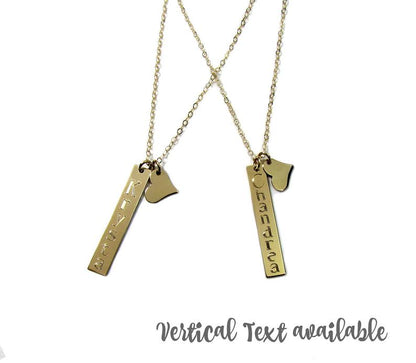 Engraved Vertical Bar Necklace with Heart Charm | Solid 14K Gold | Personalized Fine Jewelry Gift