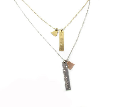 Engraved Vertical Bar Necklace with Heart Charm | Solid 14K Gold | Personalized Fine Jewelry Gift