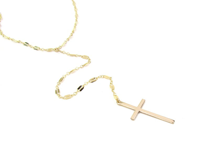 Cross Lariat Necklace | Convertible Gold Filled Reflective Bar Chain