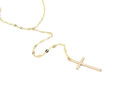 Cross Lariat Necklace | Convertible Gold Filled Reflective Bar Chain