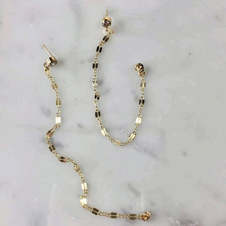 CZ Lace Chain Earrings | Front-to-Back Dangle Earrings