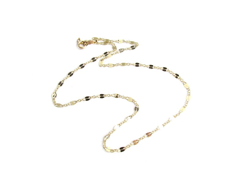 14K Solid Gold Lace Chain Choker | Reflective Mirror Bar Necklace