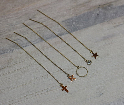 14K Initial Threader Earrings