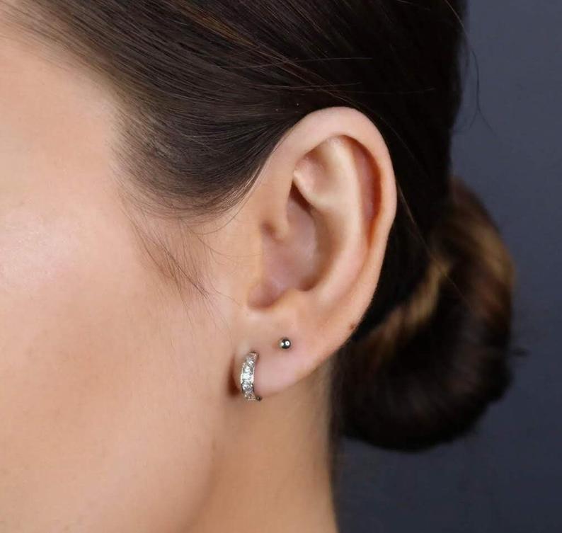 14K White Gold Mini Hoop Earrings