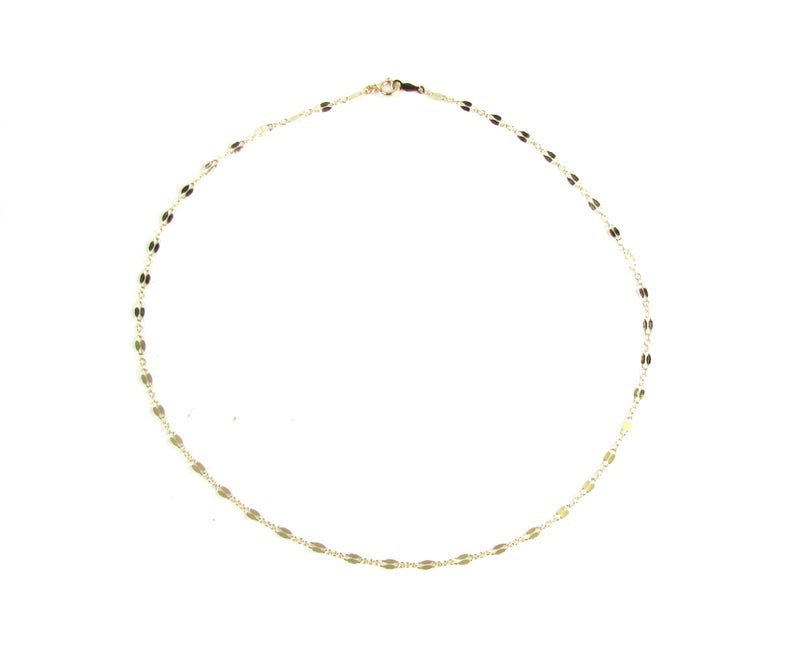 14K Solid Gold Lace Chain Choker | Reflective Mirror Bar Necklace