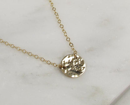 14K Solid Gold Hammered Disc Necklace | Minimalist Textured Pendant | Fine Jewelry
