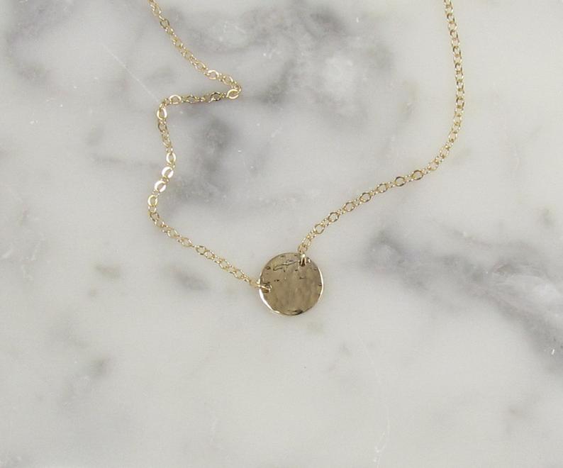 14K Solid Gold Hammered Disc Necklace | Minimalist Textured Pendant | Fine Jewelry