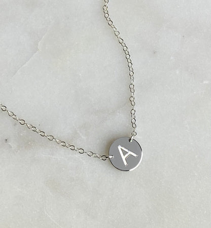 EngravRound Disc Pendant Necklace | Block Letter Initial Monogram | Personalized Gold or Silver Jewelry
