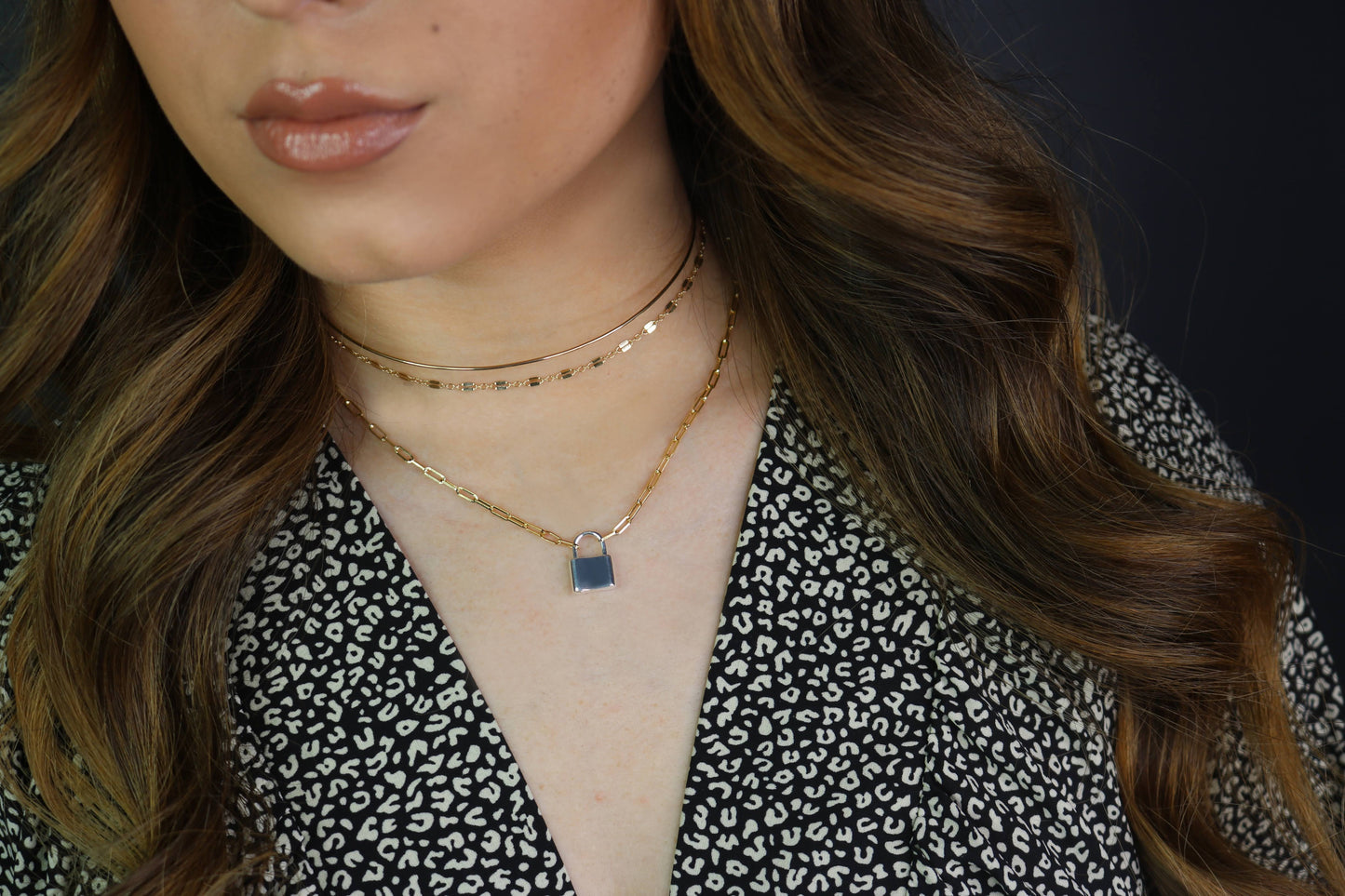 14K Solid Gold Lace Chain Choker | Reflective Mirror Bar Necklace