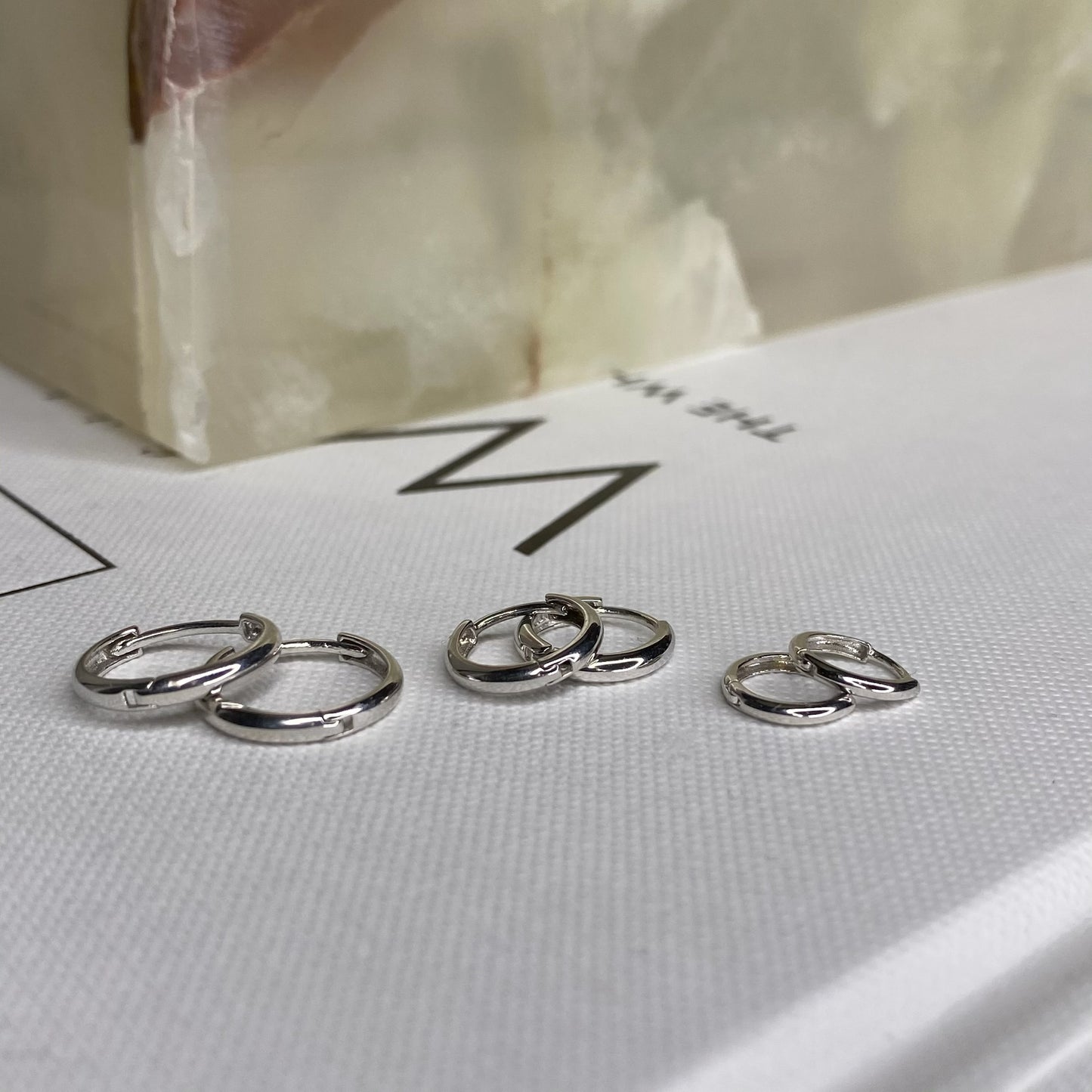 14K White Gold Polished Huggie Hoops | 3 Sizes