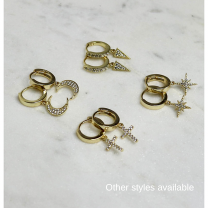 North Star Huggie Hoop Earrings | Pavé CZ Celestial Charm Hoops