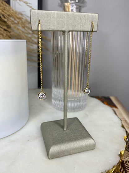 CZ Drop Threader Earrings | Box Chain Thread Thru Earrings