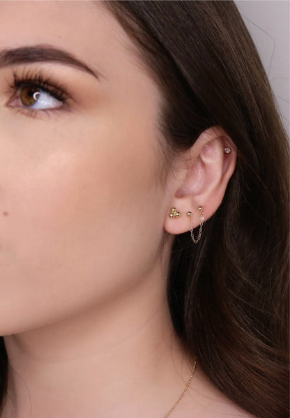 14K Double Ball Chain Handcuff Earrings | Chain Linked Stud Earrings