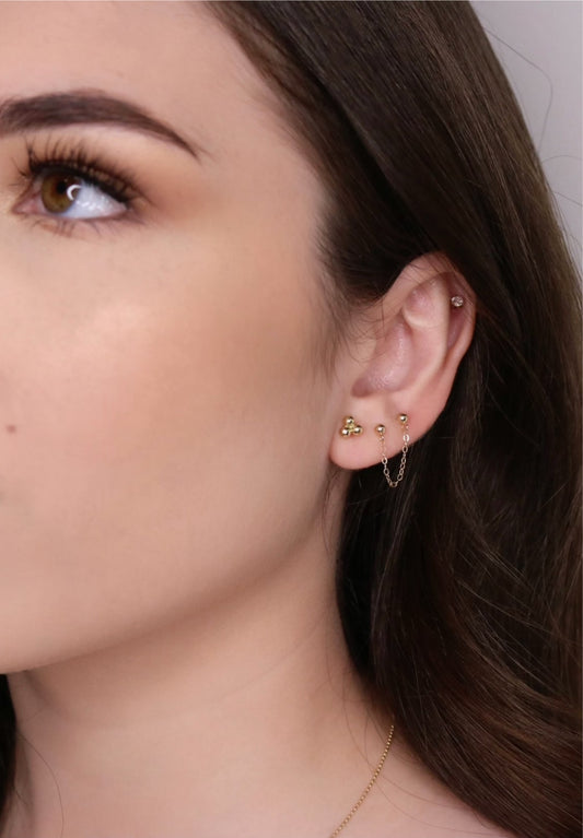 14K Double Ball Chain Handcuff Earrings | Chain Linked Stud Earrings