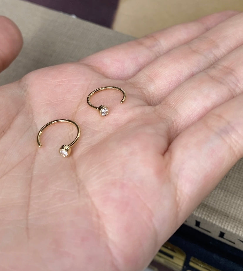 14K Diamond Threader Hoop Earring | Genuine Diamond Demi Hoop | Minimalist Fine Jewelry