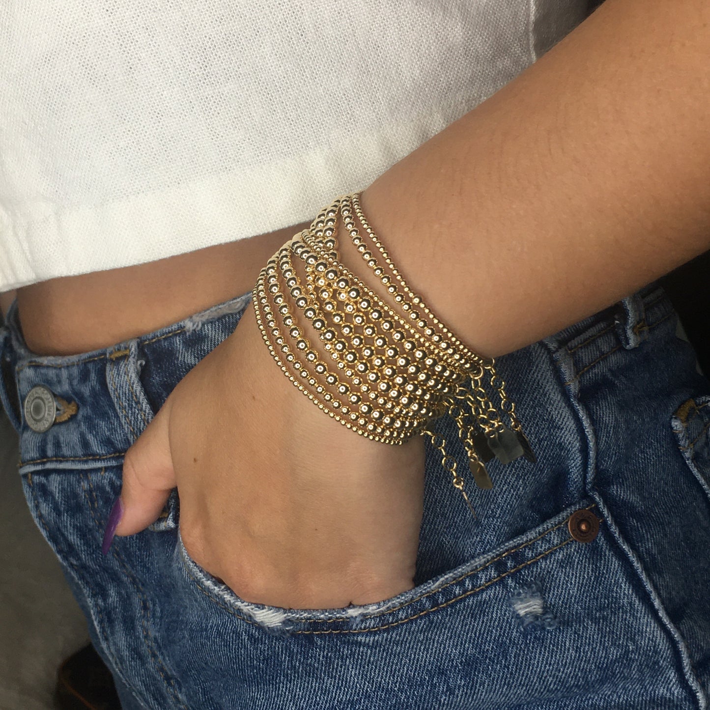 14k Gold Filled Stretch Bead Bracelet | Dainty Everyday Stackable